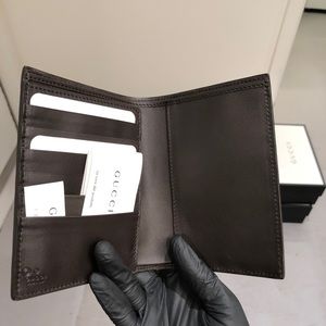 Brown Leather Micro GG Passport Holder Wallet